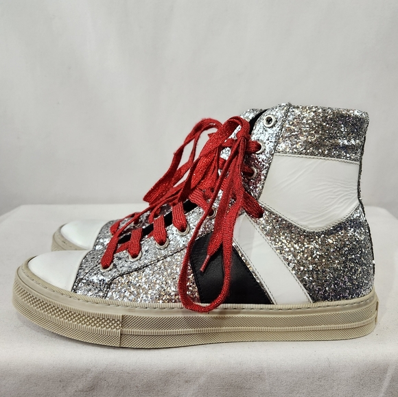 Exclusive AMIRI Sunset High Top Silver Glitter Sneakers Made Italy sz 41 EU 8 US - Picture 6 of 11